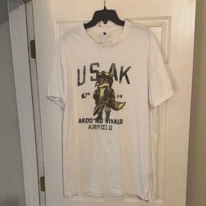 Akoo Men's White Graphic Tee with Raccoon Design